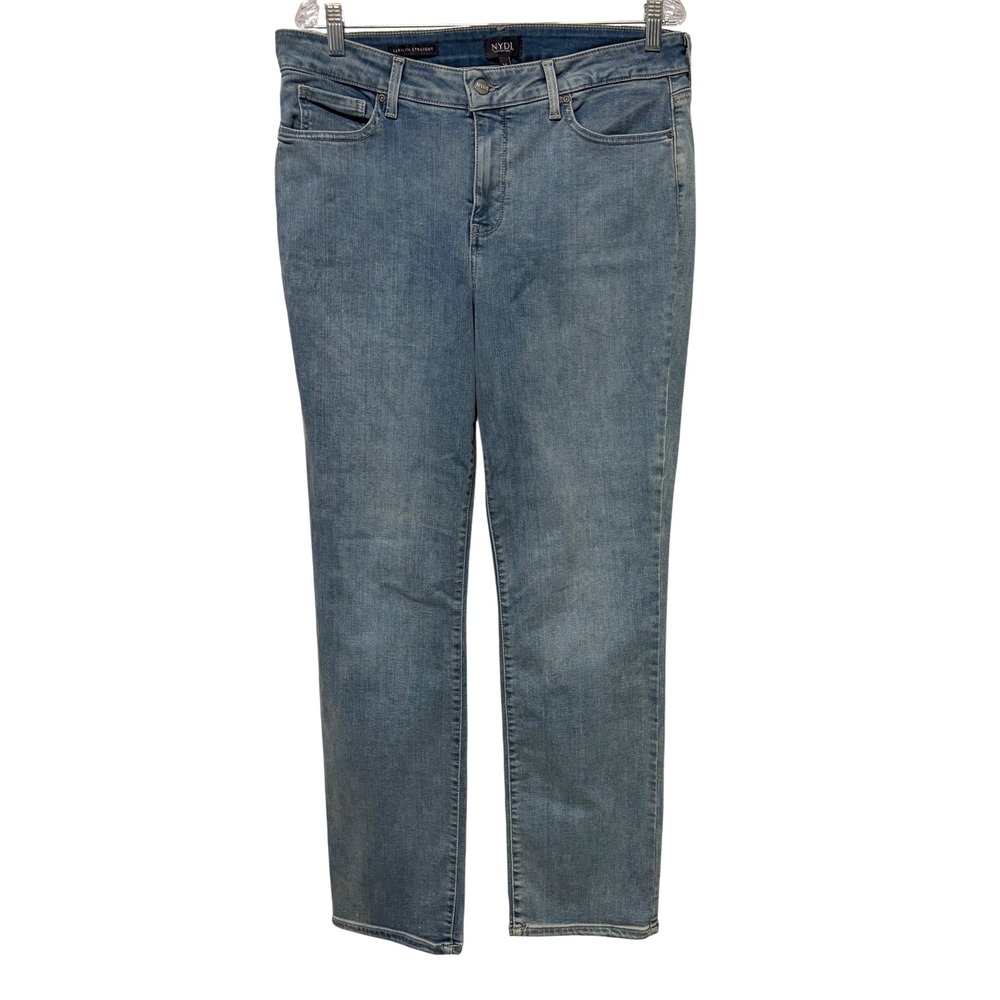 NYDJ Marilyn Straight Leg Jeans Womens 14 Medium Wash Blue Denim Stretch